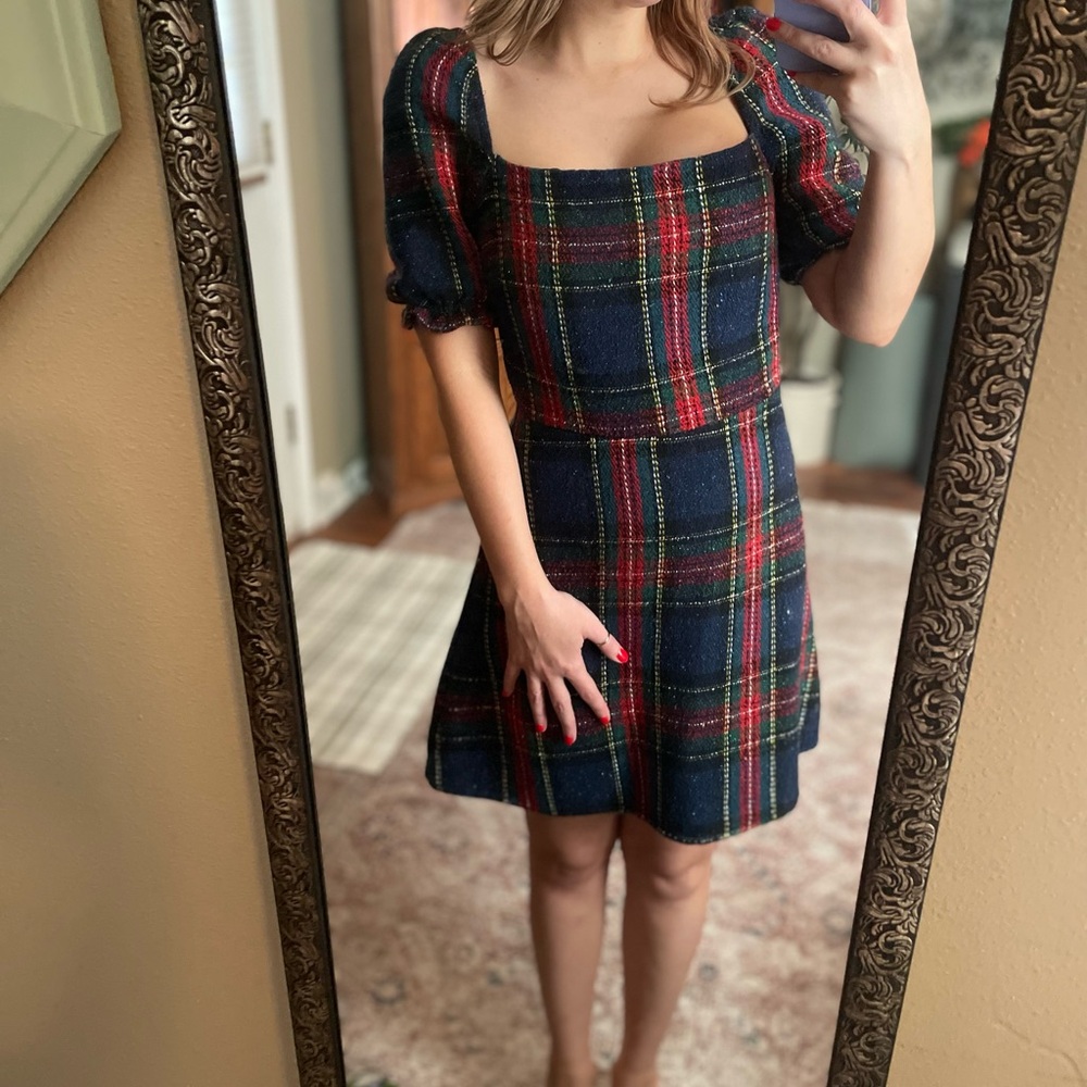 Plaid Puff Sleeve mini Dress